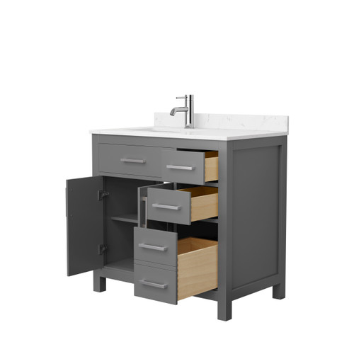 Wyndham WCG242436SKGCCUNSMXX Beckett 36 Inch Single Bathroom Vanity in Dark Gray, Carrara Cultured Marble Countertop, Undermount Square Sink, Brushed Nickel Trim