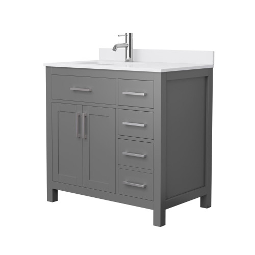 Wyndham WCG242436SKGWCUNSMXX Beckett 36 Inch Single Bathroom Vanity in Dark Gray, White Cultured Marble Countertop, Undermount Square Sink, Brushed Nickel Trim