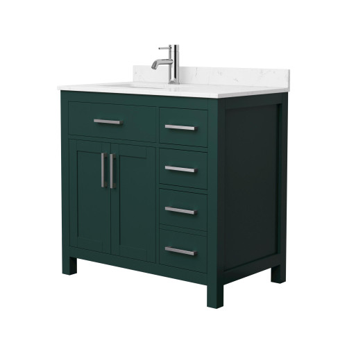 Wyndham WCG242436SGECCUNSMXX Beckett 36 Inch Single Bathroom Vanity in Green, Carrara Cultured Marble Countertop, Undermount Square Sink, Brushed Nickel Trim