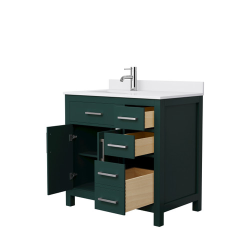 Wyndham WCG242436SGEWCUNSMXX Beckett 36 Inch Single Bathroom Vanity in Green, White Cultured Marble Countertop, Undermount Square Sink, Brushed Nickel Trim