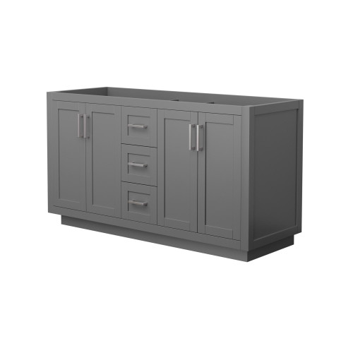 Wyndham WCF292960DKGCXSXXMXX Miranda 60 Inch Double Bathroom Vanity in Dark Gray, No Countertop, No Sink, Brushed Nickel Trim