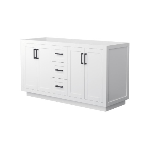 Wyndham WCF292960DWBCXSXXMXX Miranda 60 Inch Double Bathroom Vanity in White, No Countertop, No Sink, Matte Black Trim