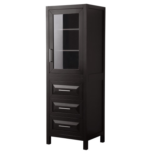 Wyndham WCV2525LTDE Daria Linen Tower in Dark Espresso with Shelved Cabinet Storage and 3 Drawers