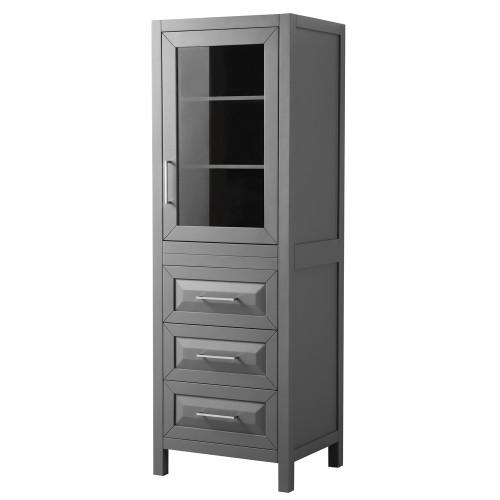 Wyndham WCV2525LTKG Daria Linen Tower in Dark Gray with Shelved Cabinet Storage and 3 Drawers