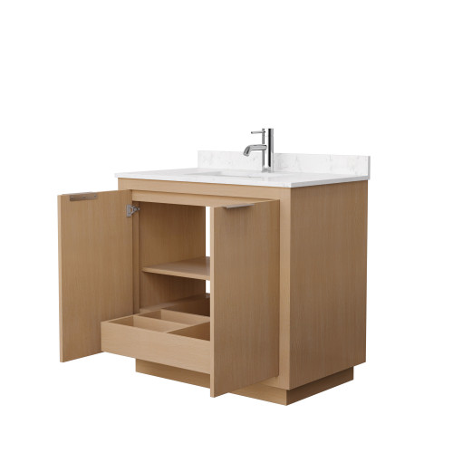 Wyndham WCF282836SLSC2UNSMXX Maroni 36 Inch Single Bathroom Vanity in Light Straw, Light-Vein Carrara Cultured Marble Countertop, Undermount Square Sink