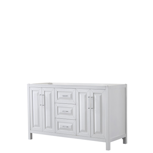 Wyndham WCV252560DWHCXSXXMXX Daria 60 Inch Double Bathroom Vanity in White, No Countertop, No Sink, and No Mirror