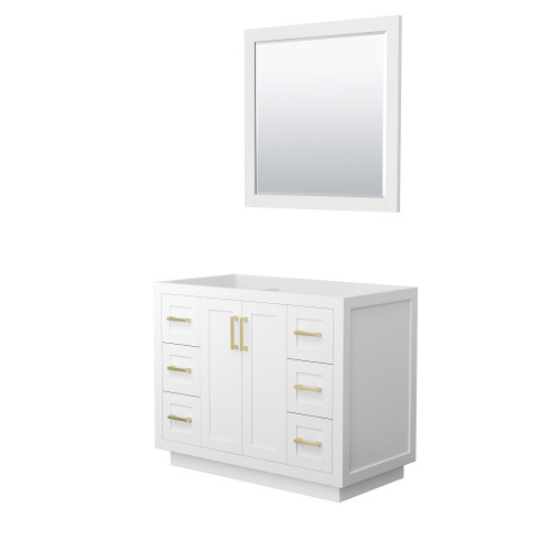 Wyndham WCF292942SWGCXSXXM34 Miranda 42 Inch Single Bathroom Vanity in White, No Countertop, No Sink, Brushed Gold Trim, 34 Inch Mirror
