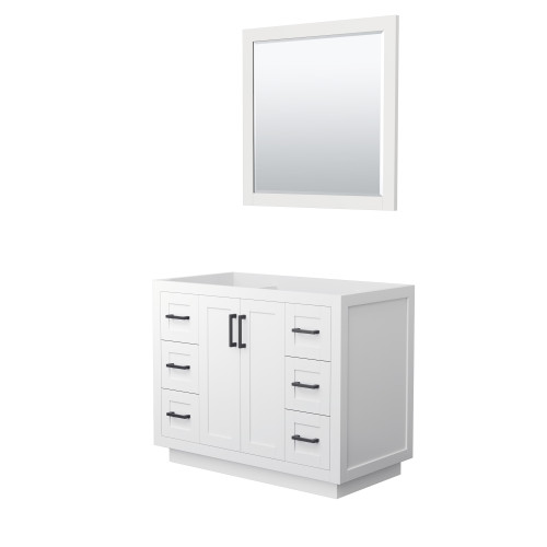 Wyndham WCF292942SWBCXSXXM34 Miranda 42 Inch Single Bathroom Vanity in White, No Countertop, No Sink, Matte Black Trim, 34 Inch Mirror