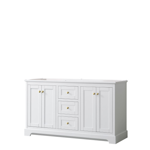 Wyndham WCV232360DWGCXSXXMXX Avery 60 Inch Double Bathroom Vanity in White, No Countertop, No Sinks, Brushed Gold Trim Wyndham WCV232360DWGCXSXXMXX Avery 60 Inch Double Bathroom Vanity in White, No Countertop, No Sinks, Brushed Gold Trim