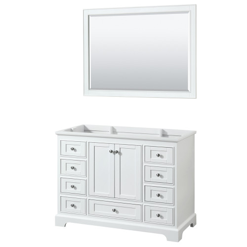 Wyndham WCS202048SWHCXSXXM46 Deborah 48 Inch Single Bathroom Vanity in White, No Countertop, No Sink, and 46 Inch Mirror