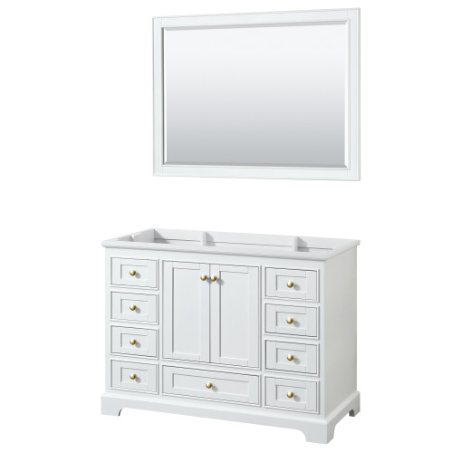 Wyndham WCS202048SWGCXSXXM46 Deborah 48 Inch Single Bathroom Vanity in White, No Countertop, No Sink, Brushed Gold Trim, 46 Inch Mirror