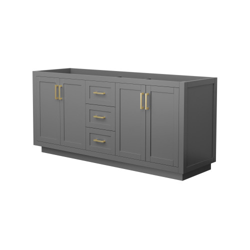 Wyndham WCF292972DGGCXSXXMXX Miranda 72 Inch Double Bathroom Vanity in Dark Gray, No Countertop, No Sink, Brushed Gold Trim