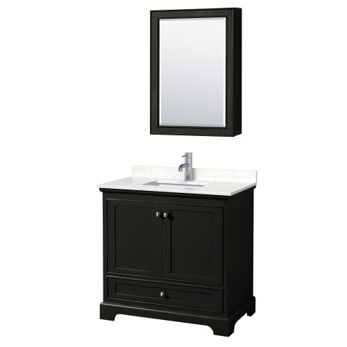 Wyndham WCS202036SDEC2UNSMED Deborah 36 Inch Single Bathroom Vanity in Dark Espresso, Light-Vein Carrara Cultured Marble Countertop, Undermount Square Sink, Medicine Cabinet