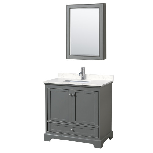 Wyndham WCS202036SKGC2UNSMED Deborah 36 Inch Single Bathroom Vanity in Dark Gray, Light-Vein Carrara Cultured Marble Countertop, Undermount Square Sink, Medicine Cabinet Wyndham WCS202036SKGC2UNSMED Deborah 36 Inch Single Bathroom Vanity in Dark Gray, Light-Vein Carrara Cultured Marble Countertop, Undermount Square Sink, Medicine Cabinet