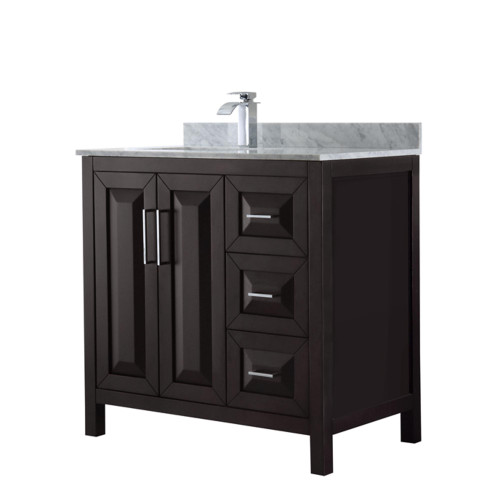 Wyndham WCV252536SDECMUNSMXX Daria 36 Inch Single Bathroom Vanity in Dark Espresso, White Carrara Marble Countertop, Undermount Square Sink, and No Mirror