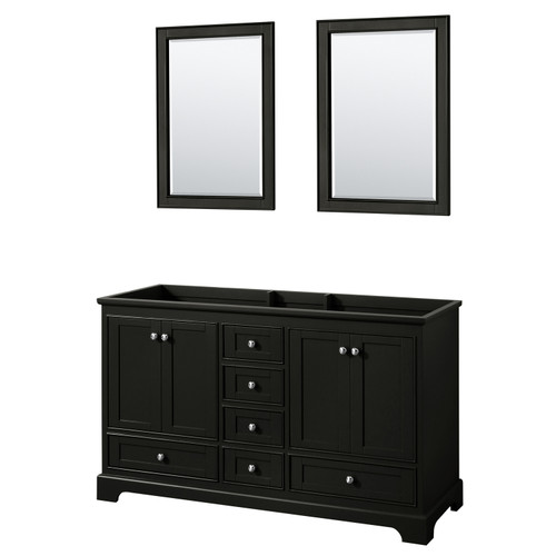 Wyndham WCS202060DDECXSXXM24 Deborah 60 Inch Double Bathroom Vanity in Dark Espresso, No Countertop, No Sinks, and 24 Inch Mirrors
