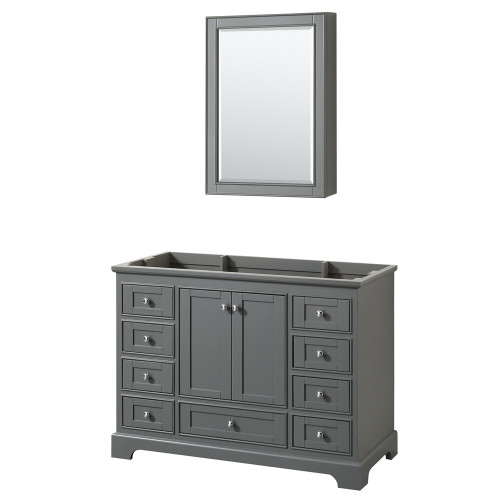 Wyndham WCS202048SKGCXSXXMED Deborah 48 Inch Single Bathroom Vanity in Dark Gray, No Countertop, No Sink, and Medicine Cabinet