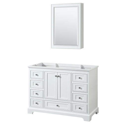 Wyndham WCS202048SWHCXSXXMED Deborah 48 Inch Single Bathroom Vanity in White, No Countertop, No Sink, and Medicine Cabinet