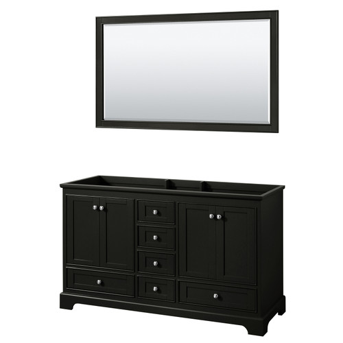 Wyndham WCS202060DDECXSXXM58 Deborah 60 Inch Double Bathroom Vanity in Dark Espresso, No Countertop, No Sinks, and 58 Inch Mirror