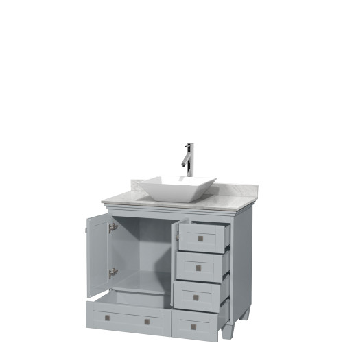 Wyndham WCV800036SOYCMD2WMXX Acclaim 36 Inch Single Bathroom Vanity in Oyster Gray, White Carrara Marble Countertop, Pyra White Porcelain Sink, and No Mirror