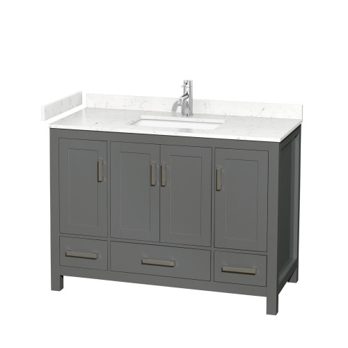 Wyndham WCS141448SKGC2UNSMXX Sheffield 48 Inch Single Bathroom Vanity in Dark Gray, Carrara Cultured Marble Countertop, Undermount Square Sink, No Mirror