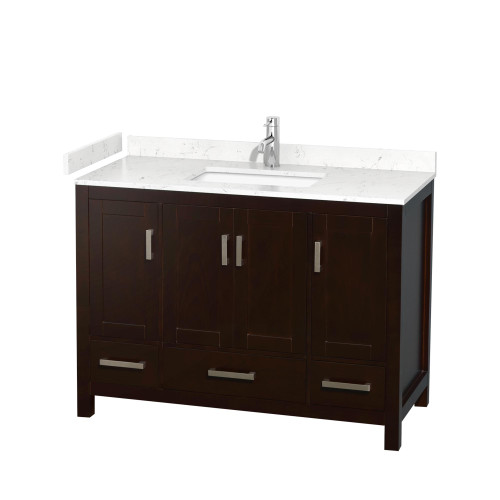Wyndham WCS141448SESC2UNSMXX Sheffield 48 Inch Single Bathroom Vanity in Espresso, Carrara Cultured Marble Countertop, Undermount Square Sink, No Mirror