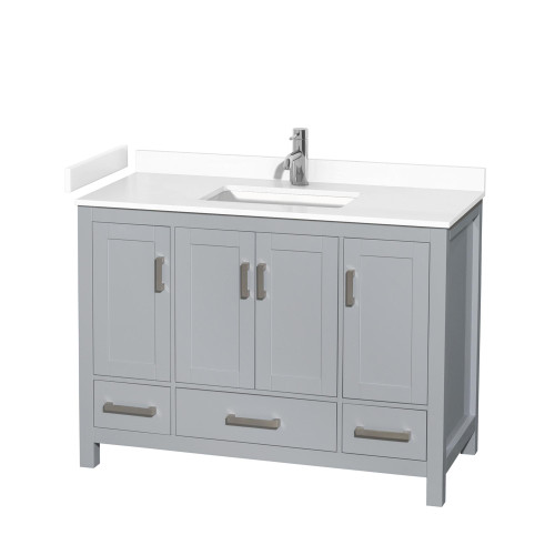 Wyndham WCS141448SGYWCUNSMXX Sheffield 48 Inch Single Bathroom Vanity in Gray, White Cultured Marble Countertop, Undermount Square Sink, No Mirror