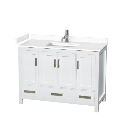 Wyndham WCS141448SWHWCUNSMXX Sheffield 48 Inch Single Bathroom Vanity in White, White Cultured Marble Countertop, Undermount Square Sink, No Mirror