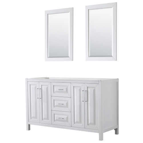 Wyndham WCV252560DWHCXSXXM24 Daria 60 Inch Double Bathroom Vanity in White, No Countertop, No Sink, and 24 Inch Mirrors