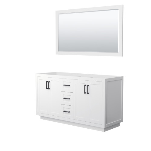 Wyndham WCF292960DWBCXSXXM58 Miranda 60 Inch Double Bathroom Vanity in White, No Countertop, No Sink, Matte Black Trim, 58 Inch Mirror