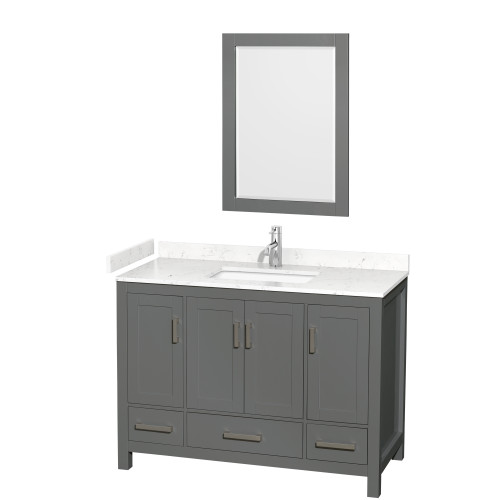 Wyndham WCS141448SKGC2UNSM24 Sheffield 48 Inch Single Bathroom Vanity in Dark Gray, Carrara Cultured Marble Countertop, Undermount Square Sink, 24 Inch Mirror