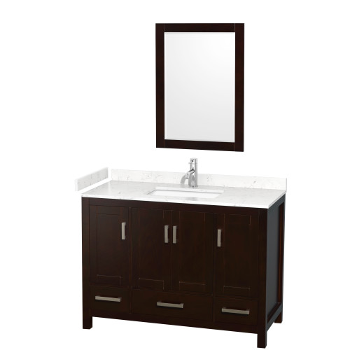 Wyndham WCS141448SESC2UNSM24 Sheffield 48 Inch Single Bathroom Vanity in Espresso, Carrara Cultured Marble Countertop, Undermount Square Sink, 24 Inch Mirror