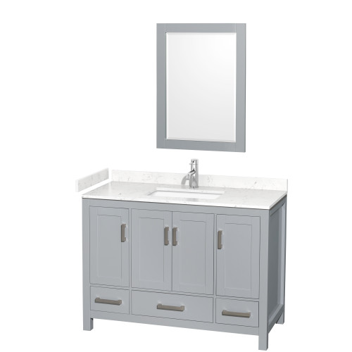 Wyndham WCS141448SGYC2UNSM24 Sheffield 48 Inch Single Bathroom Vanity in Gray, Carrara Cultured Marble Countertop, Undermount Square Sink, 24 Inch Mirror