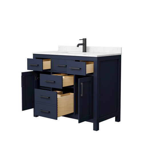 Wyndham WCG242442SBBCCUNSMXX Beckett 42 Inch Single Bathroom Vanity in Dark Blue, Carrara Cultured Marble Countertop, Undermount Square Sink, Matte Black Trim