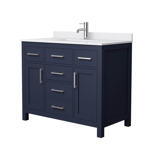 Wyndham WCG242442SBNWCUNSMXX Beckett 42 Inch Single Bathroom Vanity in Dark Blue, White Cultured Marble Countertop, Undermount Square Sink, Brushed Nickel Trim