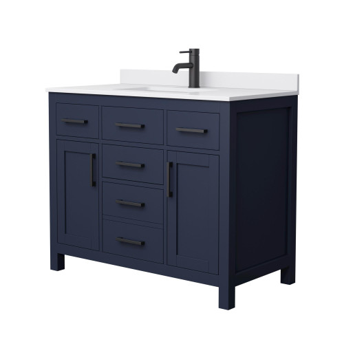 Wyndham WCG242442SBBWCUNSMXX Beckett 42 Inch Single Bathroom Vanity in Dark Blue, White Cultured Marble Countertop, Undermount Square Sink, Matte Black Trim