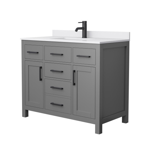 Wyndham WCG242442SGBWCUNSMXX Beckett 42 Inch Single Bathroom Vanity in Dark Gray, White Cultured Marble Countertop, Undermount Square Sink, Matte Black Trim