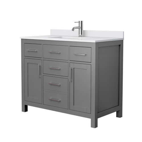 Wyndham WCG242442SKGWCUNSMXX Beckett 42 Inch Single Bathroom Vanity in Dark Gray, White Cultured Marble Countertop, Undermount Square Sink, No Mirror