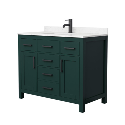 Wyndham WCG242442SGKCCUNSMXX Beckett 42 Inch Single Bathroom Vanity in Green, Carrara Cultured Marble Countertop, Undermount Square Sink, Matte Black Trim Wyndham WCG242442SGKCCUNSMXX Beckett 42 Inch Single Bathroom Vanity in Green, Carrara Cultured Marble Countertop, Undermount Square Sink, Matte Black Trim
