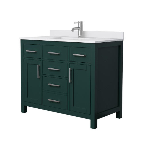 Wyndham WCG242442SGEWCUNSMXX Beckett 42 Inch Single Bathroom Vanity in Green, White Cultured Marble Countertop, Undermount Square Sink, Brushed Nickel Trim