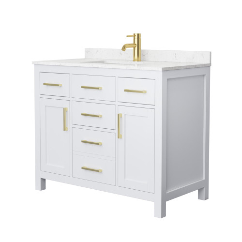Wyndham WCG242442SWGCCUNSMXX Beckett 42 Inch Single Bathroom Vanity in White, Carrara Cultured Marble Countertop, Undermount Square Sink, Brushed Gold Trim