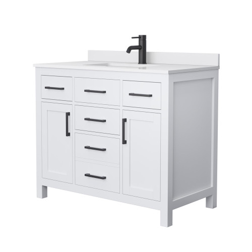 Wyndham WCG242442SWBWCUNSMXX Beckett 42 Inch Single Bathroom Vanity in White, White Cultured Marble Countertop, Undermount Square Sink, Matte Black Trim