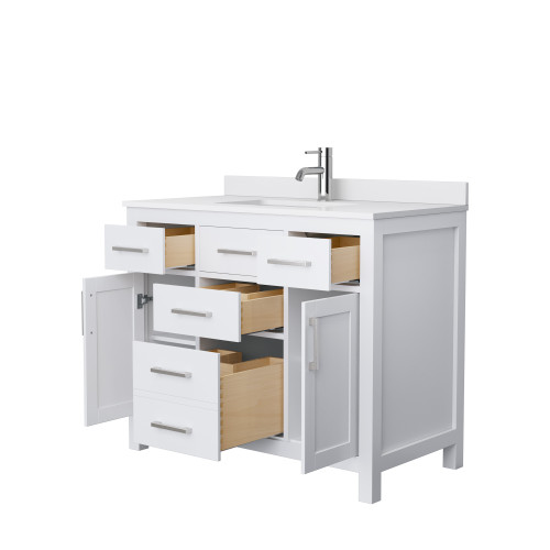 Wyndham WCG242442SWHWCUNSMXX Beckett 42 Inch Single Bathroom Vanity in White, White Cultured Marble Countertop, Undermount Square Sink, No Mirror