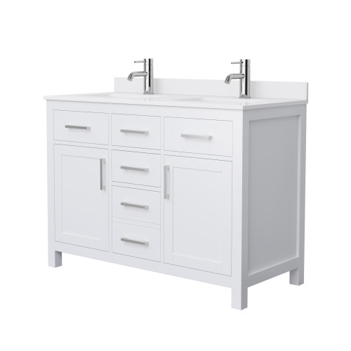 Wyndham WCG242448DWHWCUNSMXX Beckett 48 Inch Double Bathroom Vanity in White, White Cultured Marble Countertop, Undermount Square Sinks, Brushed Nickel Trim