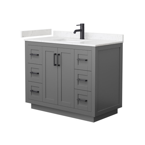 Wyndham WCF292942SGBC2UNSMXX Miranda 42 Inch Single Bathroom Vanity in Dark Gray, Light-Vein Carrara Cultured Marble Countertop, Undermount Square Sink, Matte Black Trim