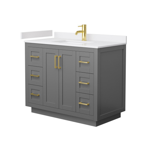 Wyndham WCF292942SGGWCUNSMXX Miranda 42 Inch Single Bathroom Vanity in Dark Gray, White Cultured Marble Countertop, Undermount Square Sink, Brushed Gold Trim