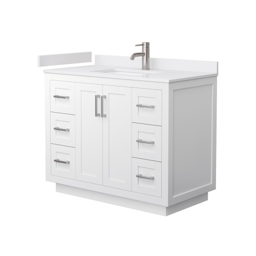 Wyndham WCF292942SWHWCUNSMXX Miranda 42 Inch Single Bathroom Vanity in White, White Cultured Marble Countertop, Undermount Square Sink, Brushed Nickel Trim