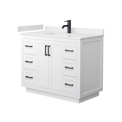 Wyndham WCF292942SWBWCUNSMXX Miranda 42 Inch Single Bathroom Vanity in White, White Cultured Marble Countertop, Undermount Square Sink, Matte Black Trim