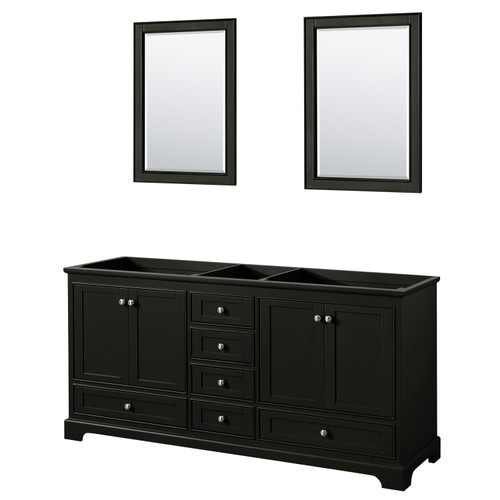 Wyndham WCS202072DDECXSXXM24 Deborah 72 Inch Double Bathroom Vanity in Dark Espresso, No Countertop, No Sinks, and 24 Inch Mirrors