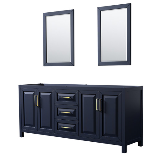 Wyndham WCV252580DBLCXSXXM24 Daria 80 Inch Double Bathroom Vanity in Dark Blue, No Countertop, No Sink, 24 Inch Mirrors